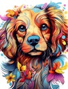 Digital art in white background cute puppy dog abstract detailed zentangle