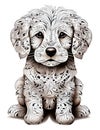 Digital art in white background cute puppy dog abstract detailed zentangle