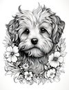 Digital art in white background cute puppy dog abstract detailed zentangle