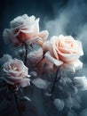 digital art of white roses made of colorful fog ice, clear rose shapes, exquisite roses, ice and snow scenes, AI Generative Royalty Free Stock Photo