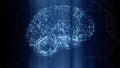 Digital Artificial Intelligence bright blue brain apperas in binary data scan
