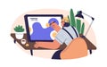 Digital artist, illustrator drawing on tablet PC. Graphic designer with stylus at work at desk. Person creating abstract