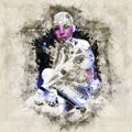 Digital artistic Sketch, based on a self-created 3D Illustration of a female Cyborg Royalty Free Stock Photo