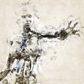 Digital artistic Sketch, based on a self-created 3D Illustration of a female Cyborg Royalty Free Stock Photo