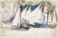 Digital artistic Sketch of Sailing Ships