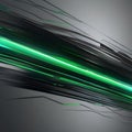 Digital artwork with abstract green neon lines, pulsating and creating a visually striking 3D render against a dark black backgr