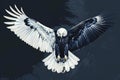 Digital artwork of  anamorph bald eagle flying with a spatulate, high quality, high resolution Royalty Free Stock Photo