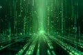 Digital artwork of digital background of green binary code on a dark green background, with falling numbers and a matrix styl Royalty Free Stock Photo