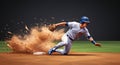 A digital artwork of a baseball player sliding towards a base, depicted in a low-poly Royalty Free Stock Photo