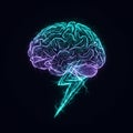 Digital artwork of a brain combined with a lightning bolt on a dark background. The Royalty Free Stock Photo