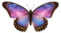 Digital artwork of a butterfly with galaxy-inspired wings, featuring a gradient of purples, Royalty Free Stock Photo