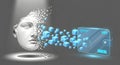 Digital Artwork of Classical Sculpture Head Disintegrating Into 3d Cubes with Futuristic Smartphone Interface Royalty Free Stock Photo