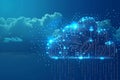 Digital artwork of cloud technology background with circuit board, blue color theme, blue gradient on the right side, ing illustr Royalty Free Stock Photo