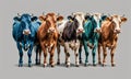 group cows standing in row