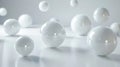 Digital artwork with 3D white spheres in abstract space, using rendering techniques