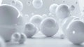 Digital artwork with 3D white spheres in abstract space, using rendering techniques