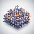 Cubes, spheres, pyramids, cones, and cylinders are arranged in a Royalty Free Stock Photo