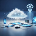 Emphasizing technology and connectivity, while another cloud Royalty Free Stock Photo