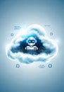 A digital artwork depicting a cloud with a stylized robot face inside it, symbolizing cloud Royalty Free Stock Photo