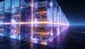 Monolithic blockchain structure with interlocking crystalline cubes and glowing cryptographic hash patterns in a digital horizon Royalty Free Stock Photo
