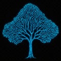A digital artwork depicting a glowing, tree-like structure made of interconnected blue Royalty Free Stock Photo
