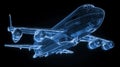 Glowing Wireframe Jumbo Jet Airplane in Technical Detail