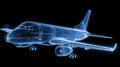 Glowing Wireframe Jumbo Jet Airplane in Technical Detail Royalty Free Stock Photo