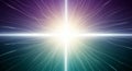 Abstract digital art of a radiant starburst explosion with white energy lines against a deep purple and blue gradient background Royalty Free Stock Photo