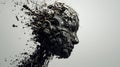 A digital artwork features a humanoid face formed from a chaotic assemblage of Royalty Free Stock Photo