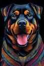 A digital artwork features a vibrant Rottweiler dog, expresive eyes, glossy fur, stunning phone walllpaper, t-shirt prints, animal Royalty Free Stock Photo