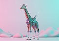 A digital artwork featuring a giraffe with a robotic overlay, combining mechanical Royalty Free Stock Photo