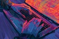 Digital Artwork Featuring Hands on a Keyboard and Vibrant Programming Code on Screen. Generative AI Royalty Free Stock Photo