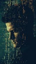 Digital human profile in green futuristic background