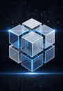 A digital artwork featuring interconnected transparent cubes with glowing blue edge Royalty Free Stock Photo