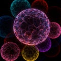 A digital artwork featuring multiple interconnected, translucent spheres with intricate Royalty Free Stock Photo