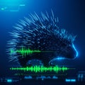 A digital artwork featuring a neon-lit porcupine outlined in vibrant blues against a dark Royalty Free Stock Photo