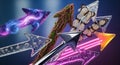Digital artwork featuring various arrows made of different materials Royalty Free Stock Photo