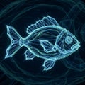 Digital artwork featuring a wireframe model of a fish. The design is composed of Royalty Free Stock Photo