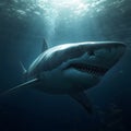digital artwork of a giant Megalodon shark swimming deep in the ocean Royalty Free Stock Photo