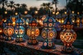Digital artwork of large array of colorfully lit lamps, high quality, high resolution