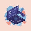 Digital artwork of an open laptop displaying various data visualizations on its screen Royalty Free Stock Photo