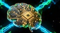 Futuristic AI Chip with Vibrant Circuitry on Black Royalty Free Stock Photo