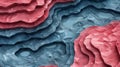 Digital artwork showcasing abstract geometric terrain with vibrant blue and red layering Royalty Free Stock Photo