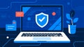 Cybersecurity Protection Laptop Illustration in Modern Blue Style Royalty Free Stock Photo