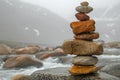 Digital artwork of  stack of rocks in front of a river, high quality, high resolution Royalty Free Stock Photo