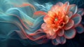 Digital artwork of a stunning coral dahlia flower emerging from ethereal blue smoke waves on a dark background Royalty Free Stock Photo