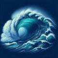 A digital artwork of a stylized wave with intricate lines and patterns