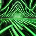 Digital artwork with vivid green neon lines creating an abstract pattern, pulsating and leaving luminous tracks on a profound bl Royalty Free Stock Photo