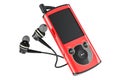 Digital audio player with wired earphones. 3D rendering