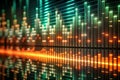 Digital audio waveform display, glowing bars, futuristic studio Royalty Free Stock Photo